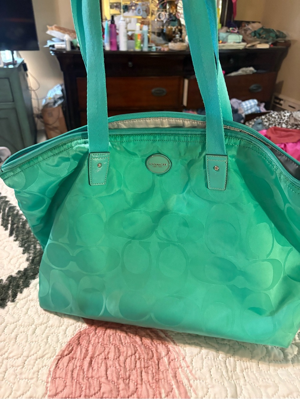 Coach Teal Signature Nylon Tote